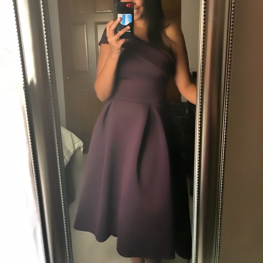 Purple One Shoulder Pleated Dress